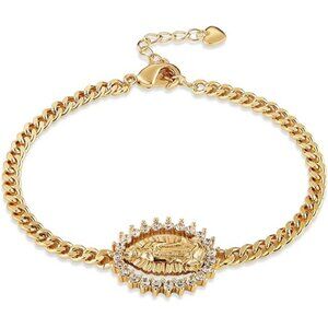 Virgin Of Guadalupe & Cuban Chain Rosary Bead Cross Adjustable Link Bracelet